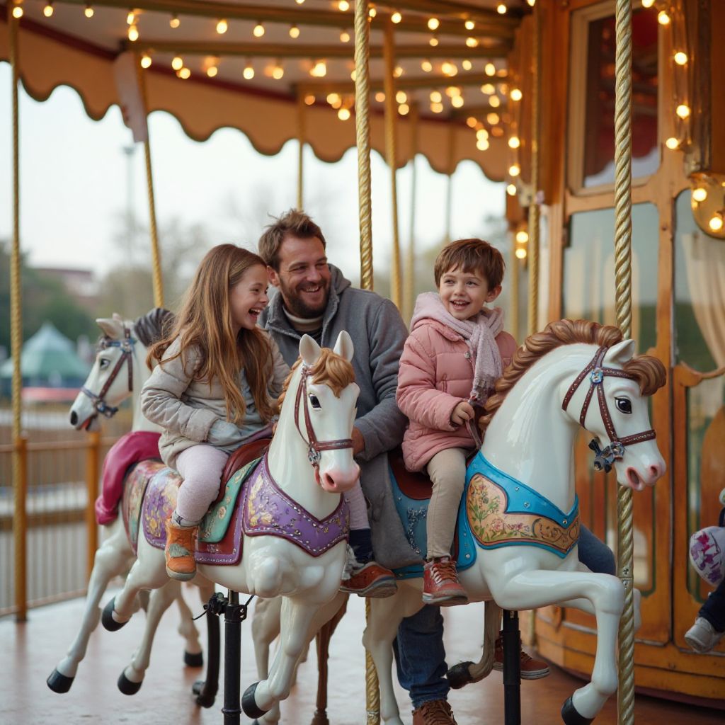 Family enjoying carousel ride