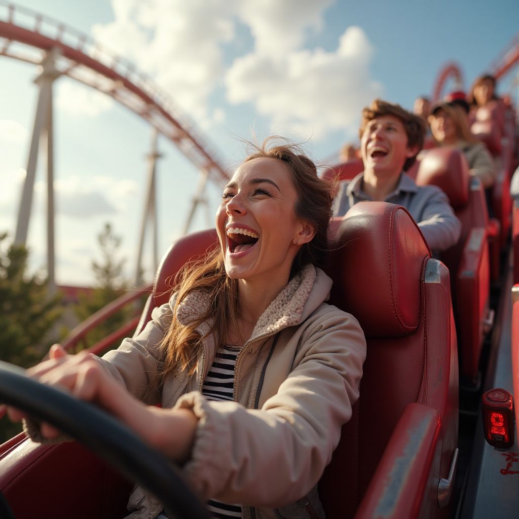 Young woman on roller coaster